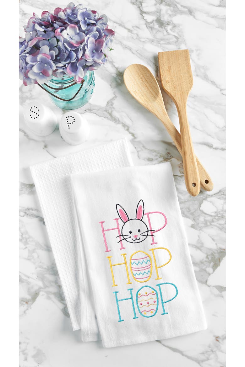 "Hop Hop Hop" Easter Bunnies 100% Cotton Flour Sack Dishtowel, Alternate, color, White