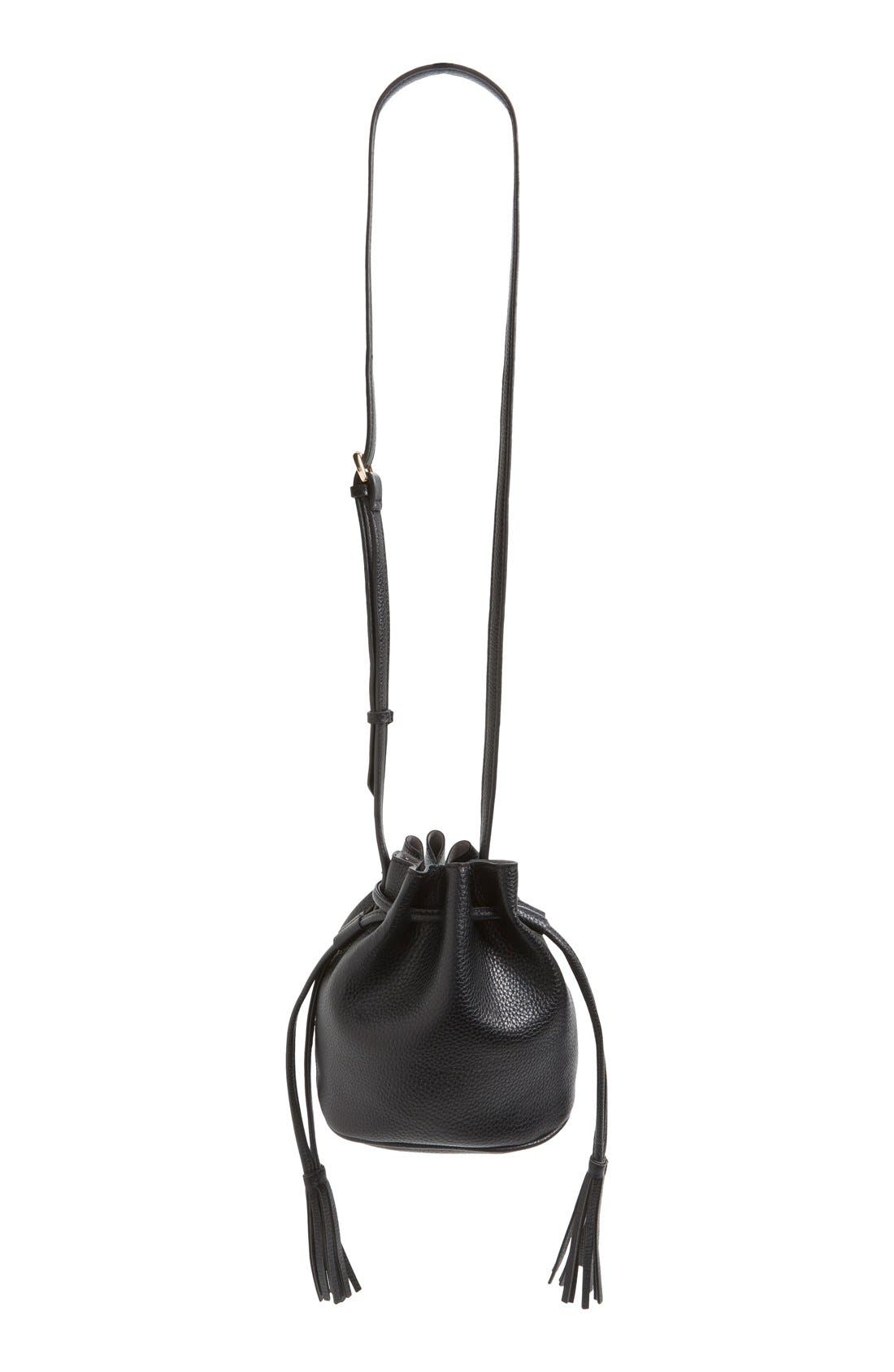 Street Level Mini Faux Leather Tassel Bucket Bag, Alternate, color, 
