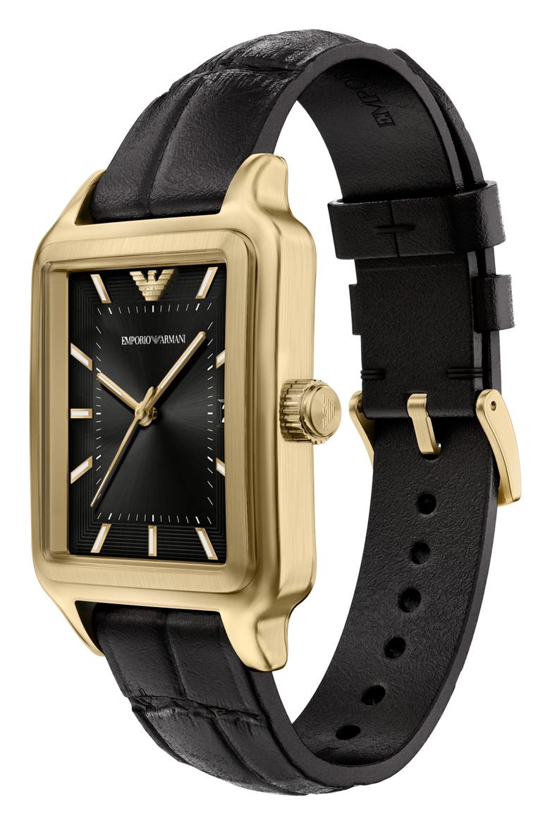 Tank Leather Strap Watch, 32mm x 48mm, Alternate, color, BLACK