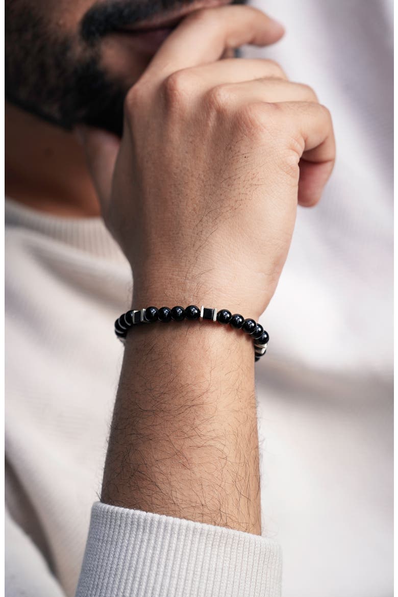 Men's Square Beaded Stretch Bracelet, Alternate, color, BLACK ONYX