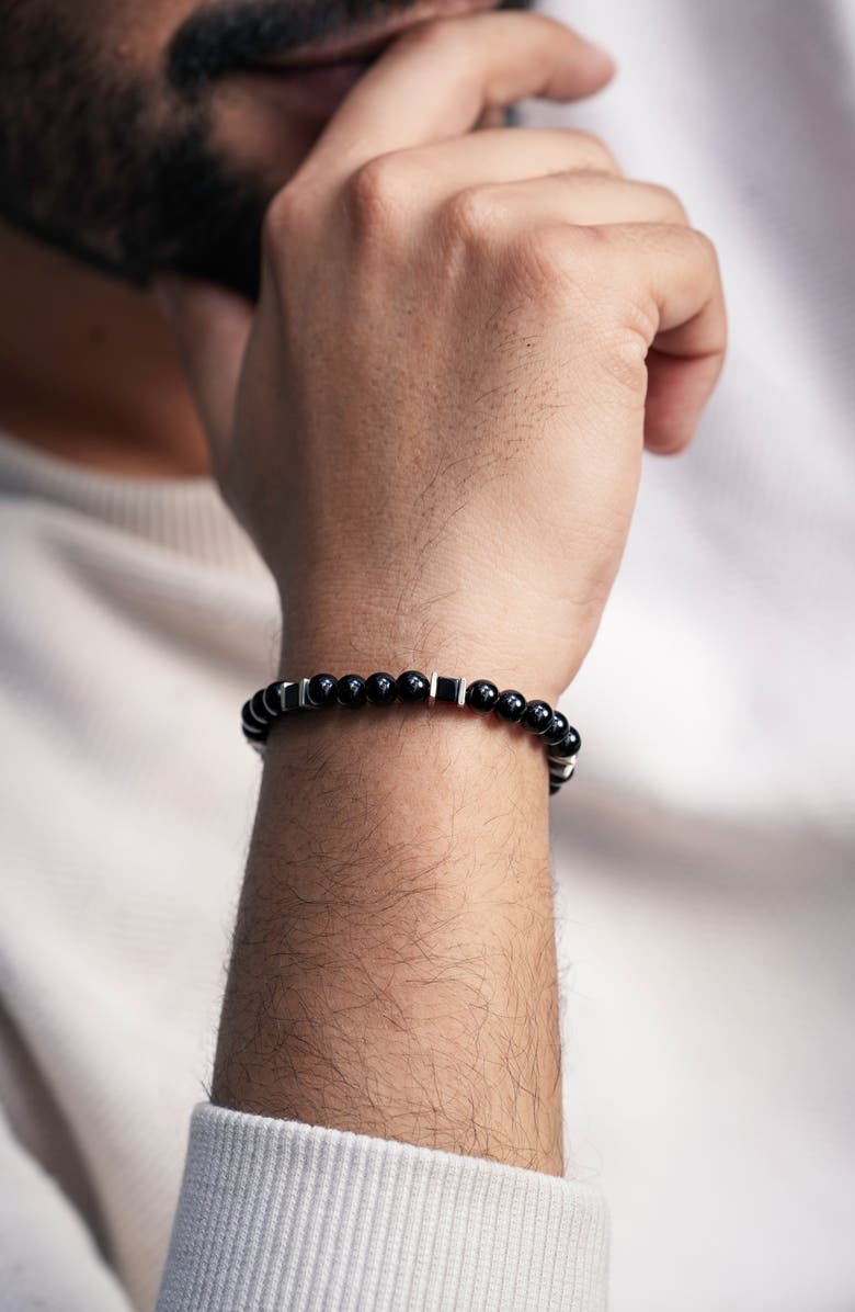 Caputo & Co. Men's Square Beaded Stretch Bracelet, Alternate, color, Black Onyx