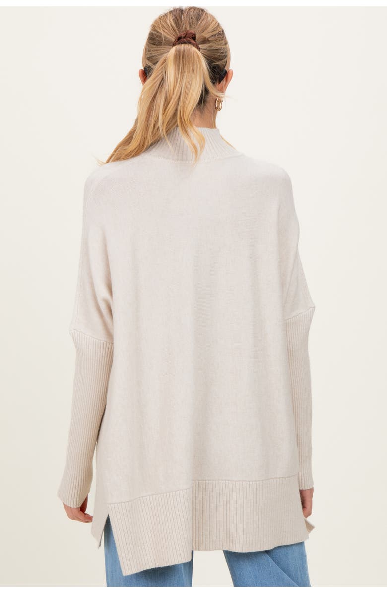 PinkBlush Mock Neck Oversized Sir Slit Sweater Top, Alternate, color, Cream