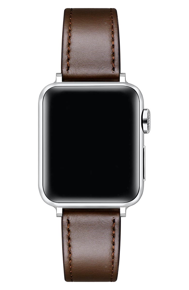 The Posh Tech Drake Leather Apple Watch<sup>®</sup> Watchband, Alternate, color, Chocolate