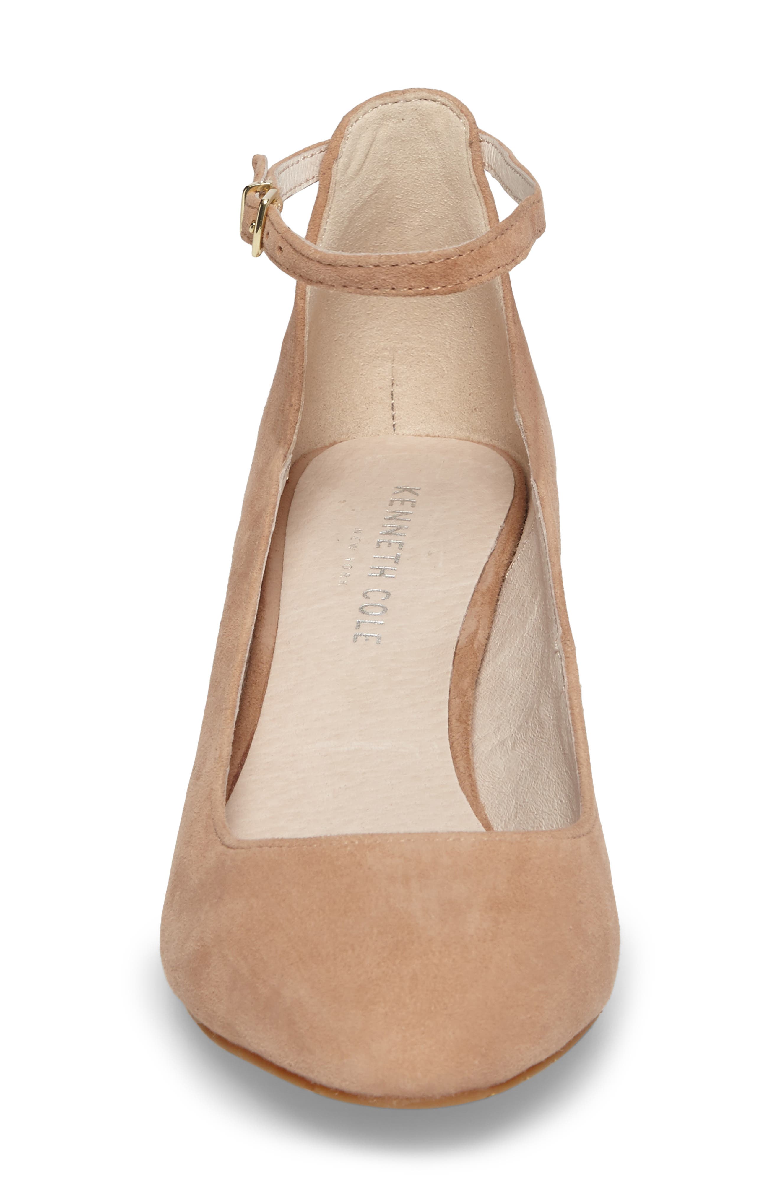 Thalia Studded Ankle Strap Pump, Alternate, color, BUFF/ GOLD SUEDE