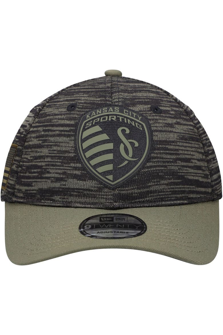 Men's New Era Olive Sporting Kansas City Salute To Service 9TWENTY Adjustable Hat, Alternate, color, Olive