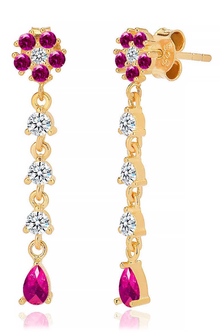 Sterling Silver Pink CZ Flower Dangle Earrings, Main, color, GOLD