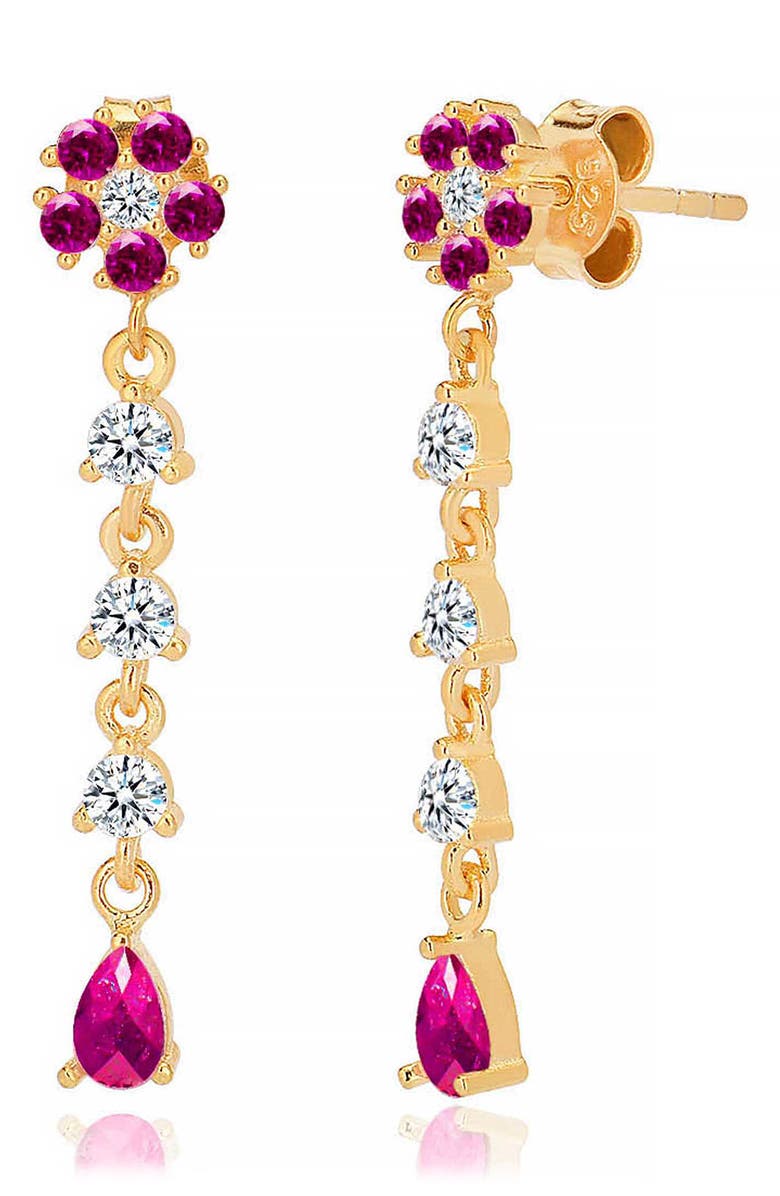 GABI RIELLE Sterling Silver Pink CZ Flower Dangle Earrings, Main, color, Gold