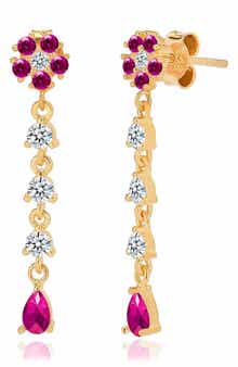 GABI RIELLE Sterling Silver Pink CZ Flower Dangle Earrings