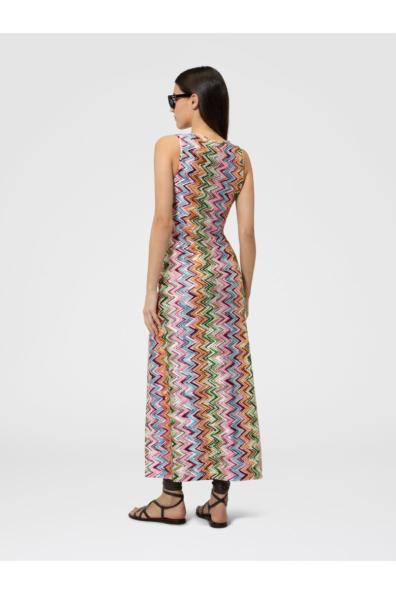 Long Cover-up In Stretch Viscose With Lace And Zigzag Motif, Alternate, color, Multicoloured