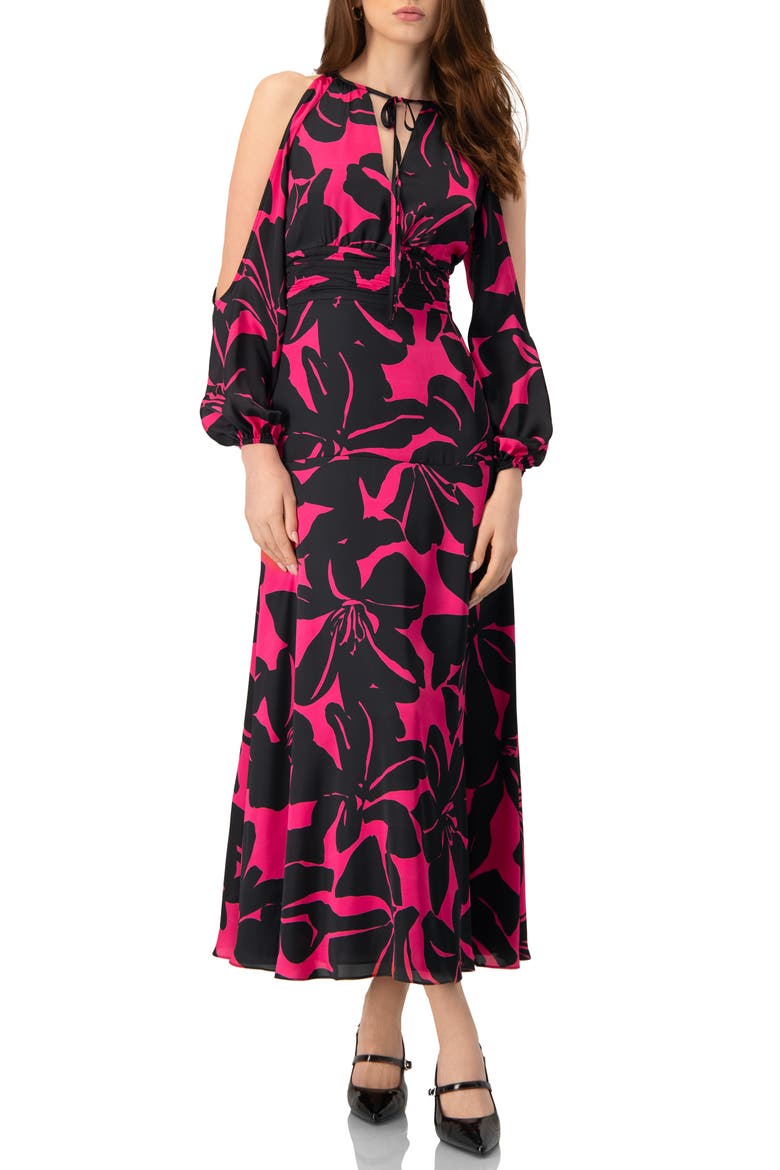 Off-Shoulder Long Sleeve Maxi Dress, Main, color, Fuchsia