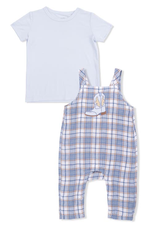 Western Boot Plaid Organic Cotton Muslin Overalls & Jersey T-Shirt Set (Baby)