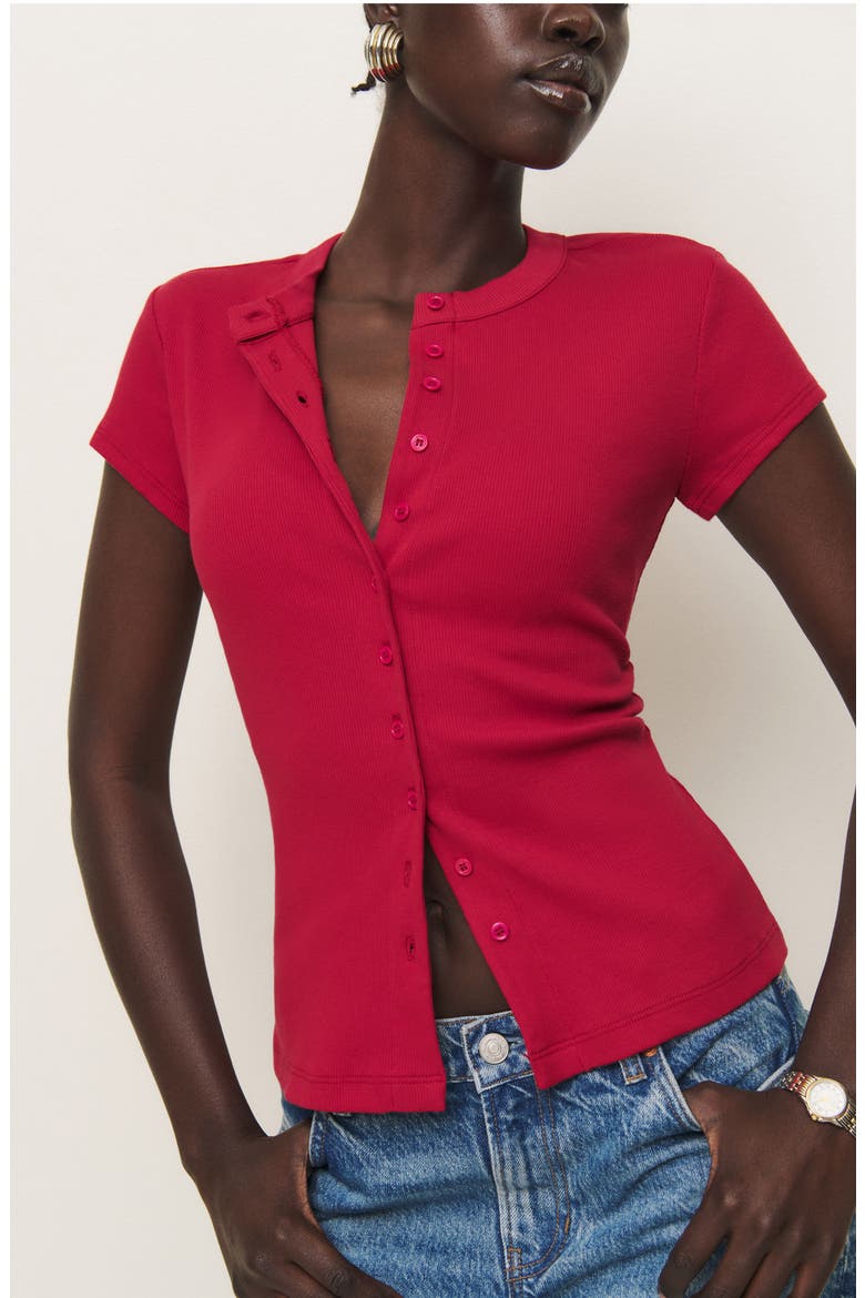 Raelynn Button Front Organic Cotton Knit Top, Alternate, color, LIPSTICK