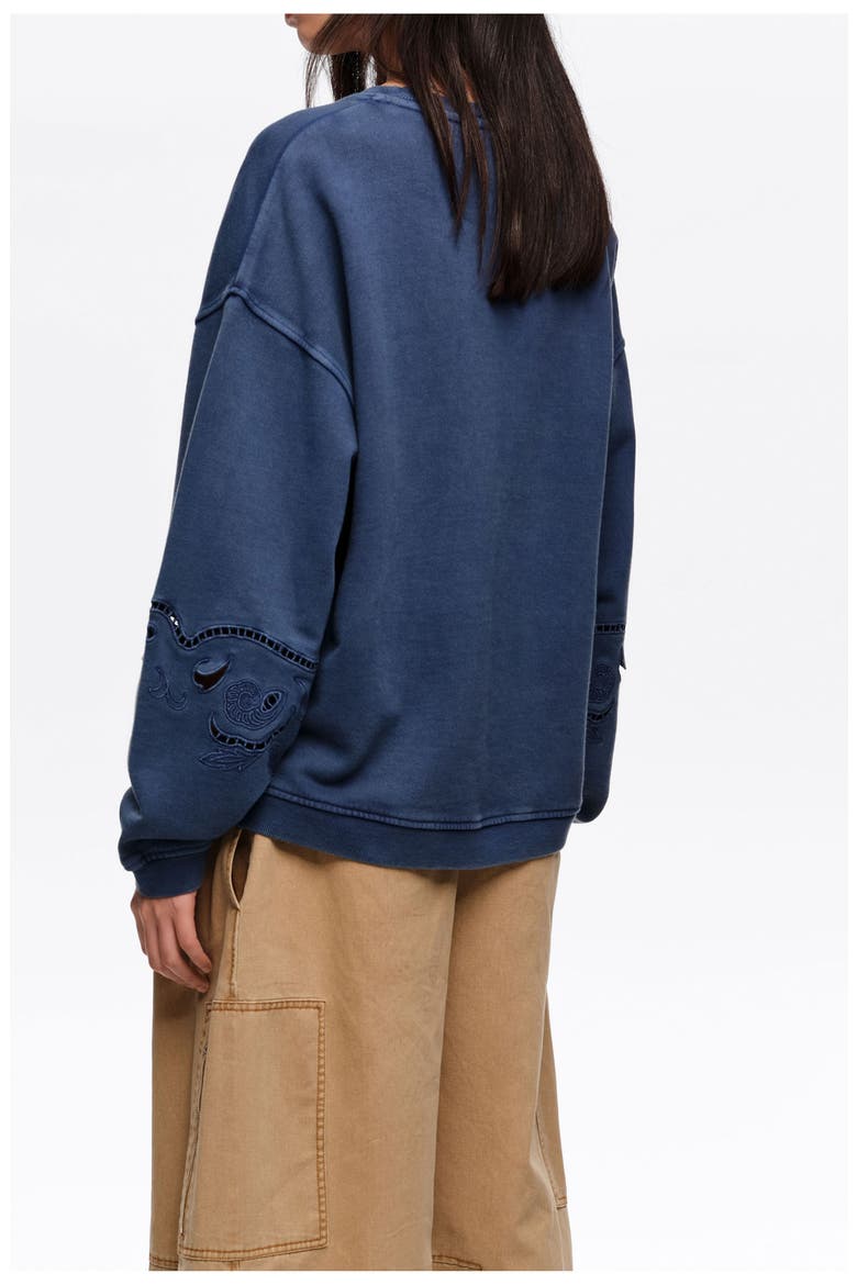 Faded Sweatshirt With Maxi Broderie Anglaise Logo, Alternate, color, BLUE