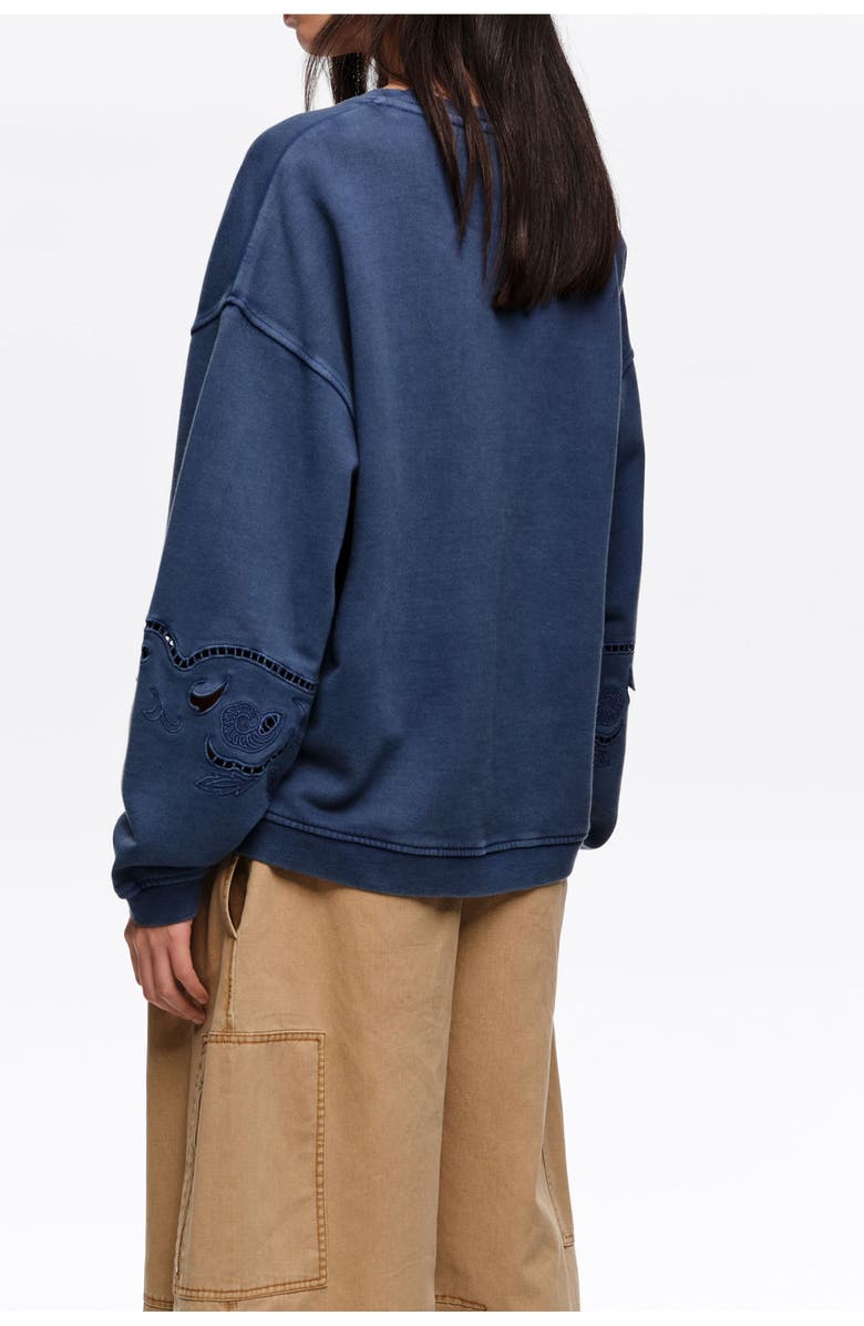Bimba y Lola Faded Sweatshirt With Maxi Broderie Anglaise Logo, Alternate, color, Blue