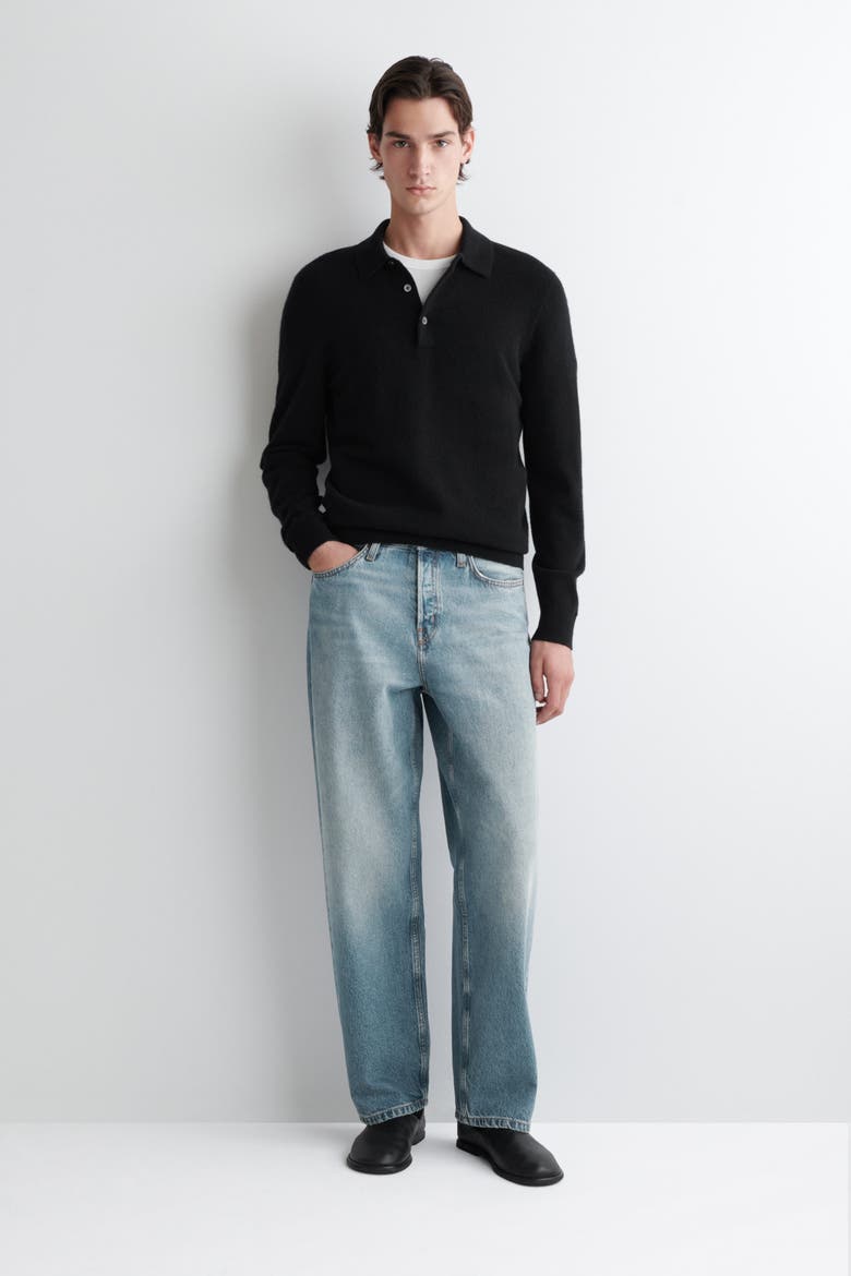 Seamless Cashmere Polo Shirt, Alternate, color, BLACK