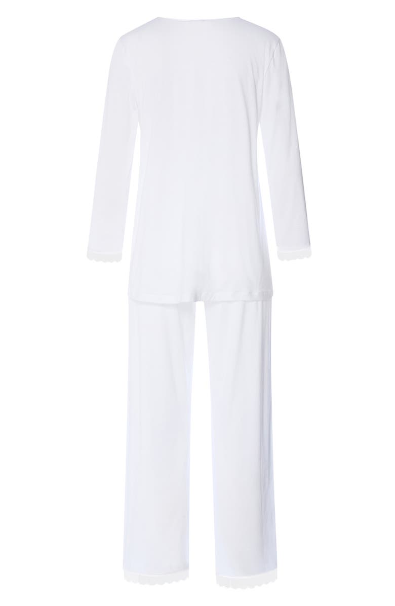 Hanro Inaya Tulle Trim Cotton Pajamas, Alternate, color, White