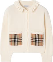 Burberry Girls' Check Pocket Cotton Wool Cardigan