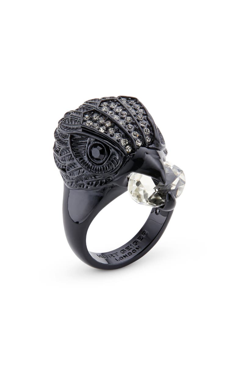 Kurt Geiger London Pavé Eagle's Head Crystal Cocktail Ring, Main, color, Black