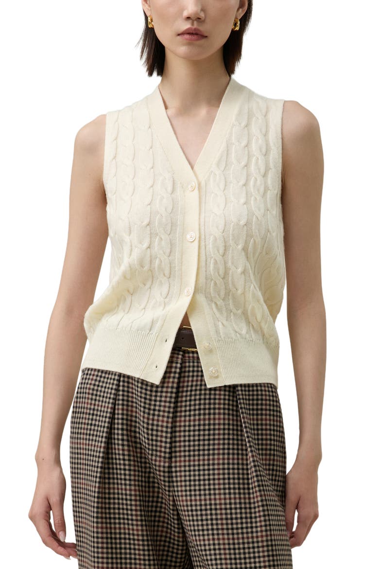 Washable Cable-knit Wool Vest, Main, color, Lily White
