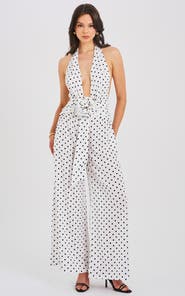 Miss Circle Oriana Halter Backless Polka Dot Jumpsuit