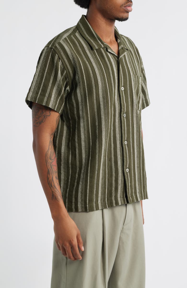 Obey Hugh Stripe Camp Shirt, Alternate, color, Dark Sage Multi