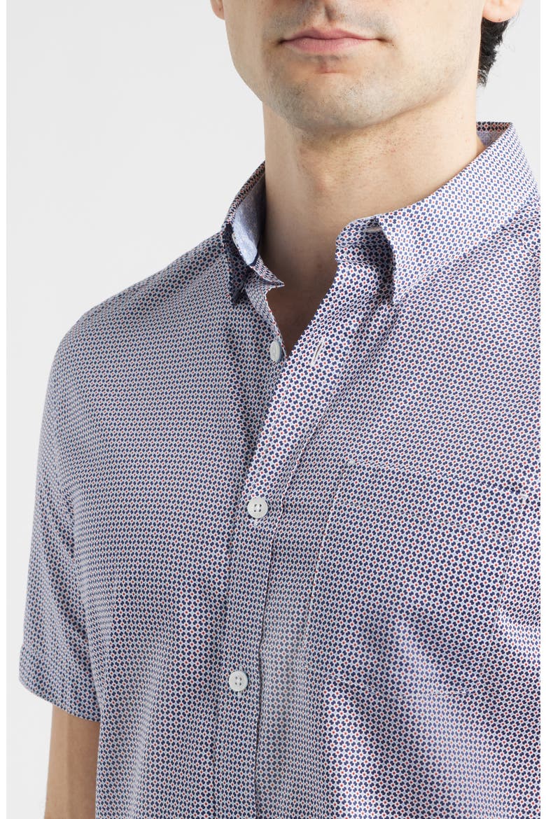 Logan Microprint Short Sleeve Cotton Blend Button-Up Shirt, Alternate, color, NAVY / RED MINI FLORAL