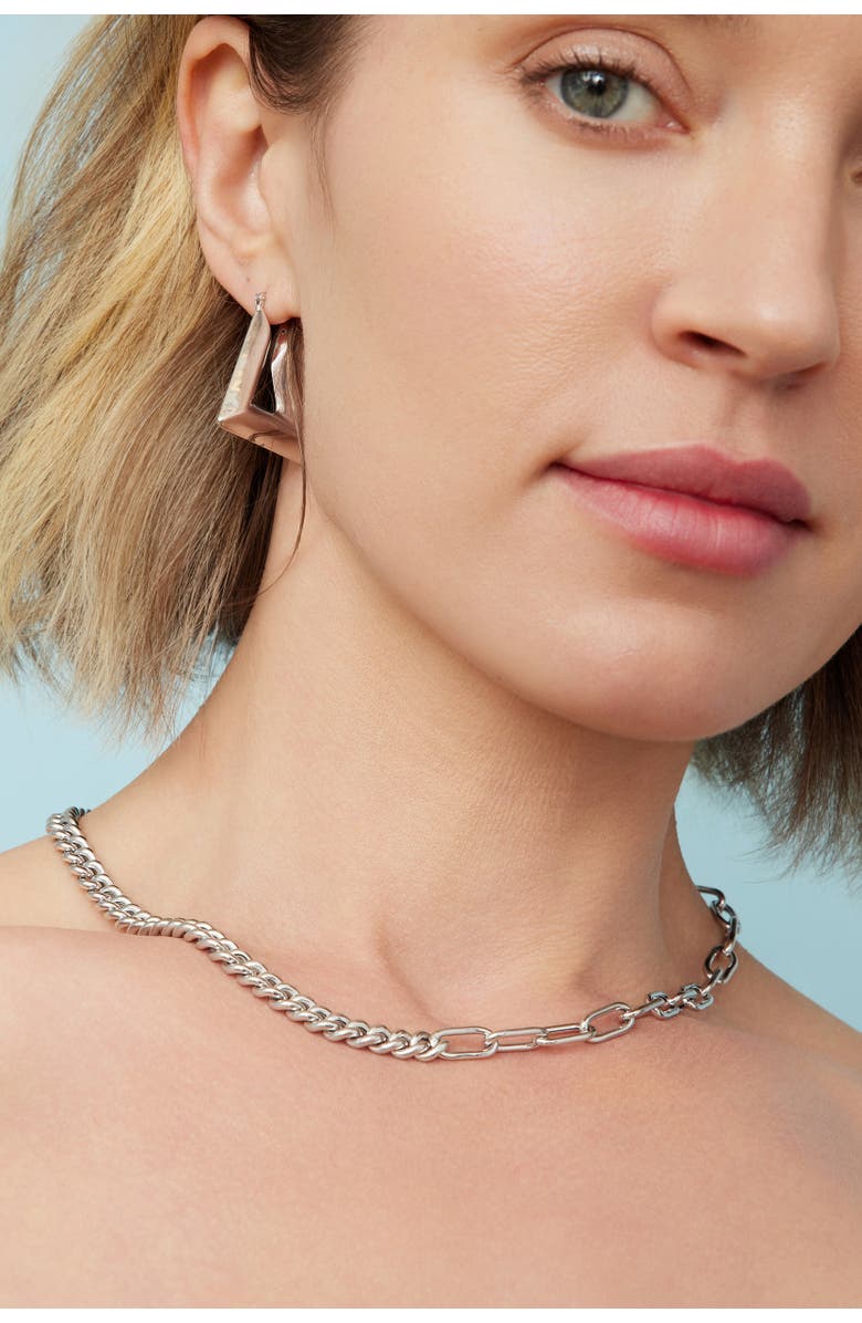 Oradina Sterling Silver Peak Hoops, Alternate, color, Silver