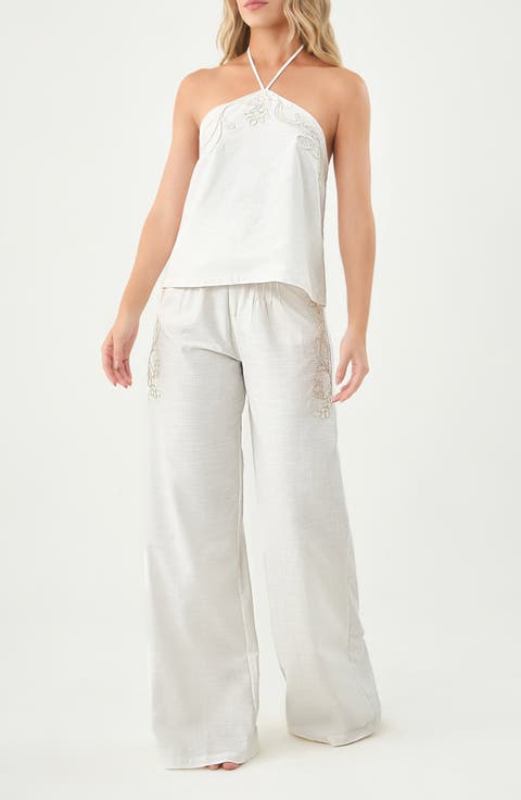 Naomi Embroidered Cotton Blend Cover-Up Pants