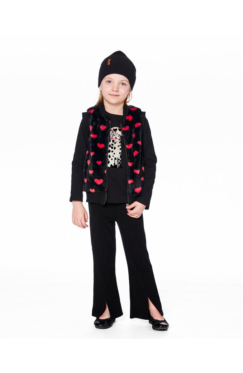 Deux par Deux Faux Fur Sleeveless Vest with Hearts, Main, color, Black And Red