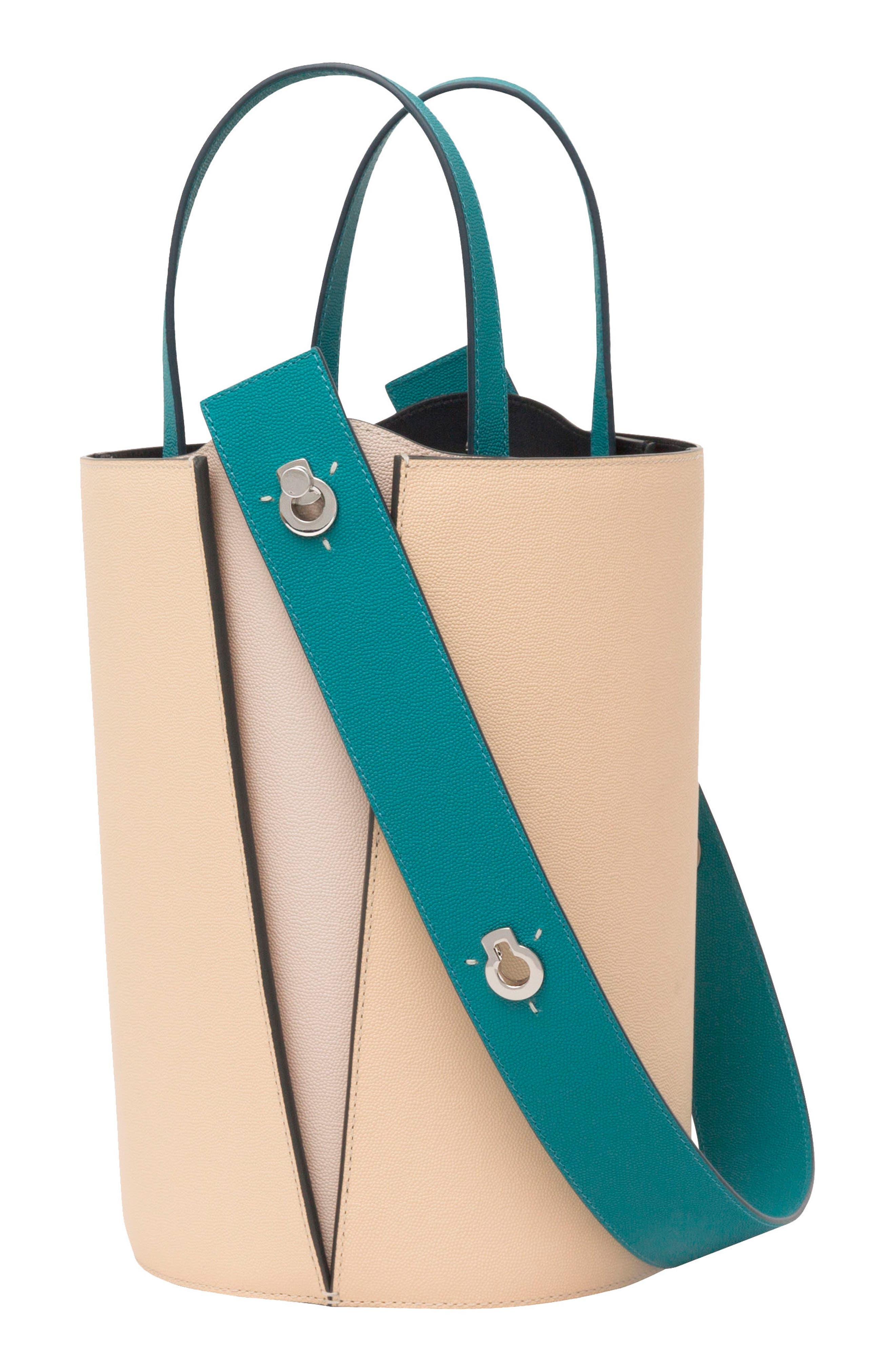 Mini Lorna Leather Bucket Bag, Alternate, color, VANILLA/ TURQUOISE