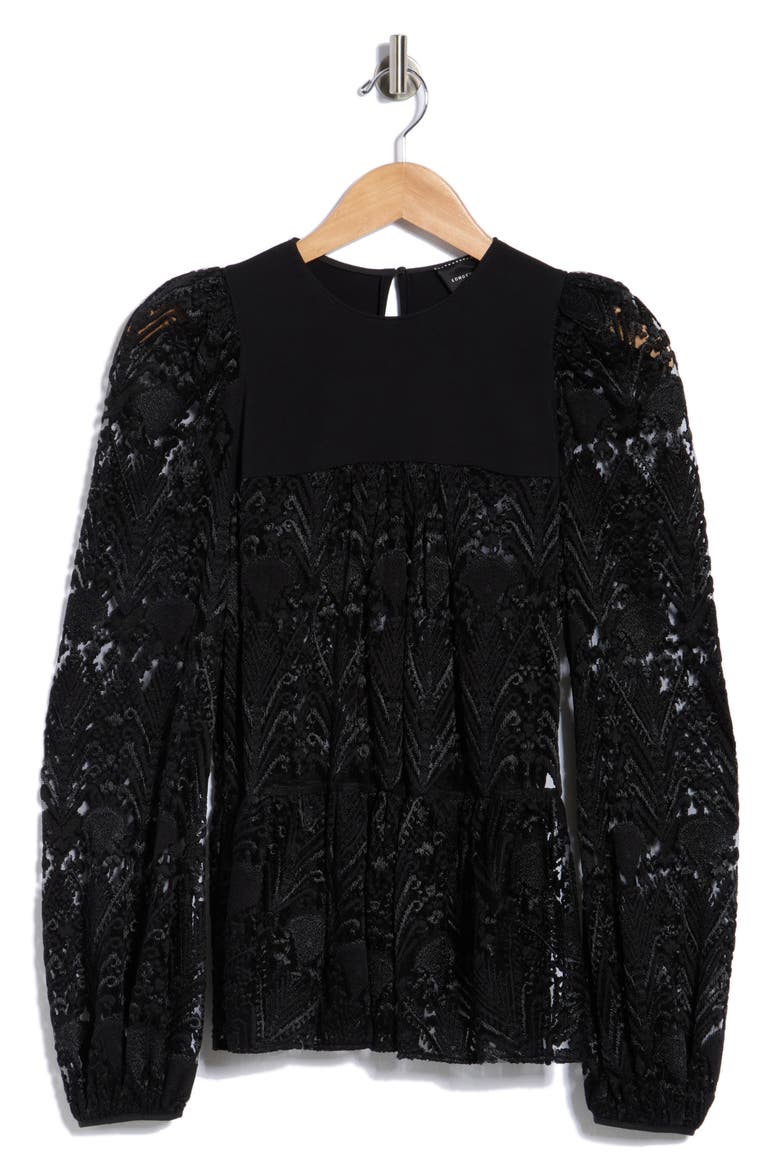 Lace Long Sleeve Top, Alternate, color, BLACK