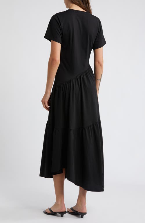 Frame Gathered Seam Short Sleeve Dress In Black In Black