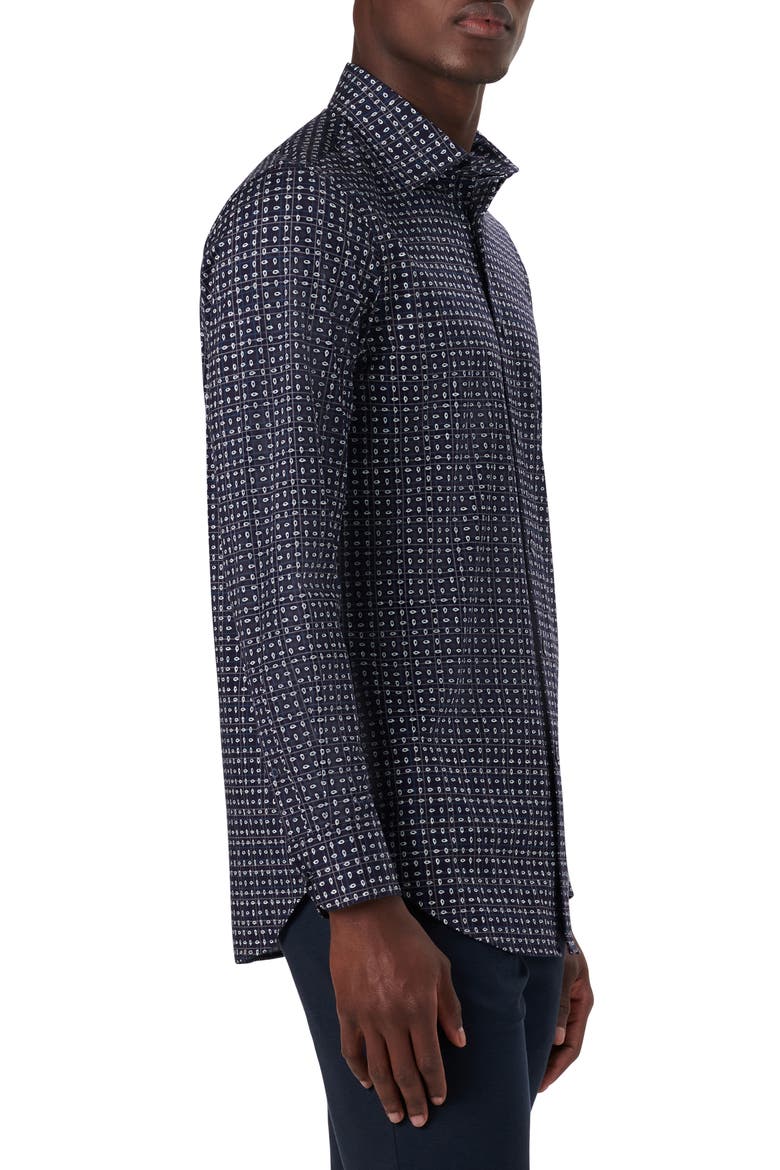 OoohCotton® Print Stretch Cotton Button-Up Shirt, Alternate, color, MIDNIGHT