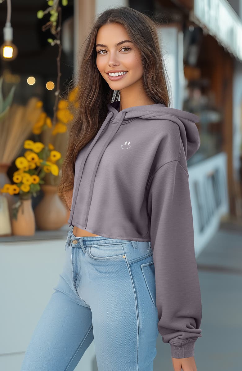 Dalix Smile Face Cropped Hoodie, Alternate, color, Storm Gray