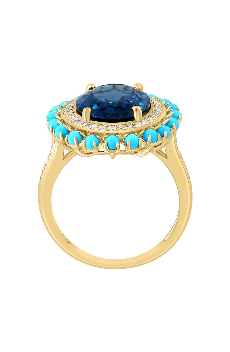 EFFY 14K Yellow Gold London Blue Topaz, Turquoise & Diamond Halo Ring - 0.17ct., Alternate, color, 