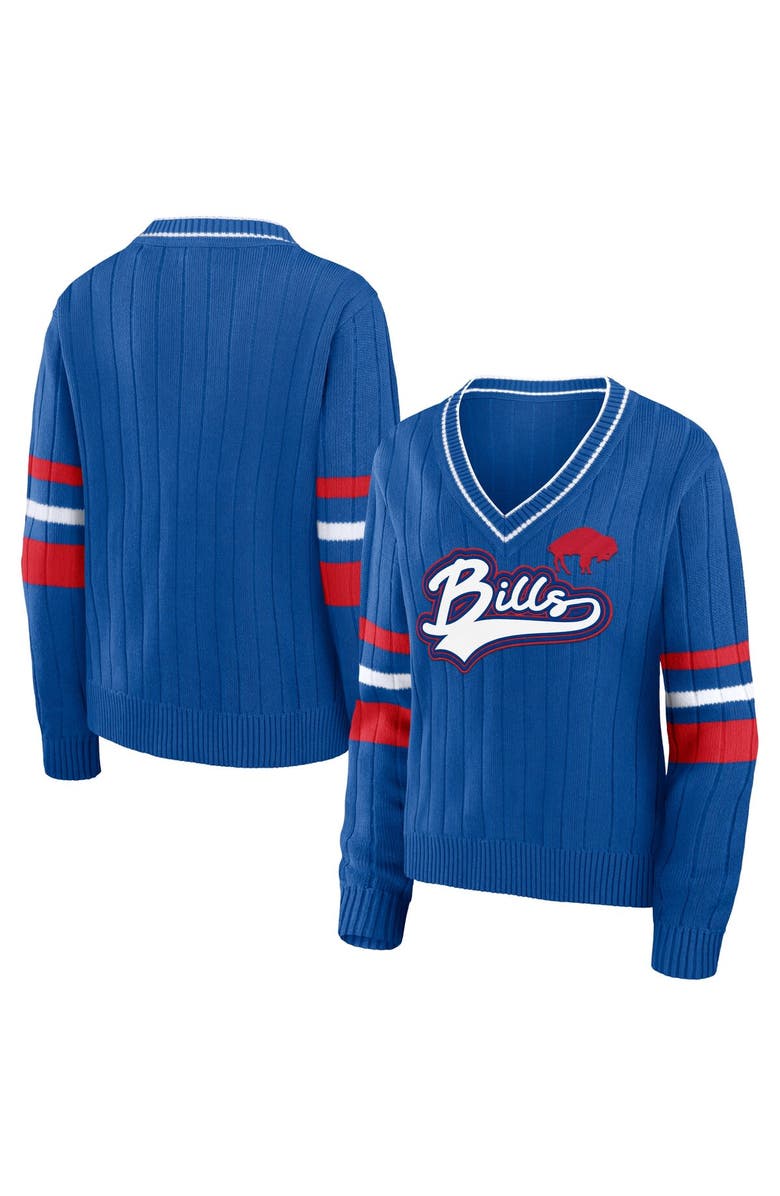 WEAR by Erin Andrews Women's WEAR by Erin Andrews Royal Buffalo Bills Throwback V-Neck Sweater, Main, color, 