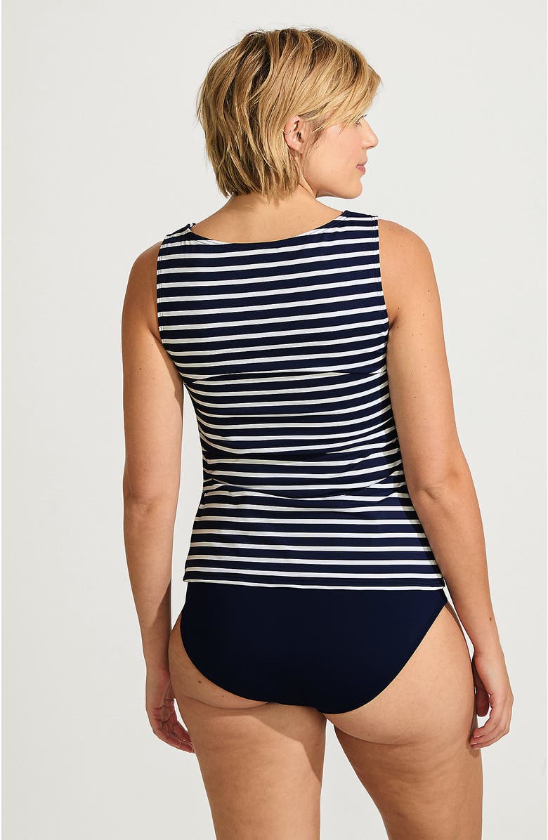 Lands' End High Neck UPF 50 Modest Tankini Top Swimsuit, Alternate, color, Deep Sea Mixed Diagonal Stripe