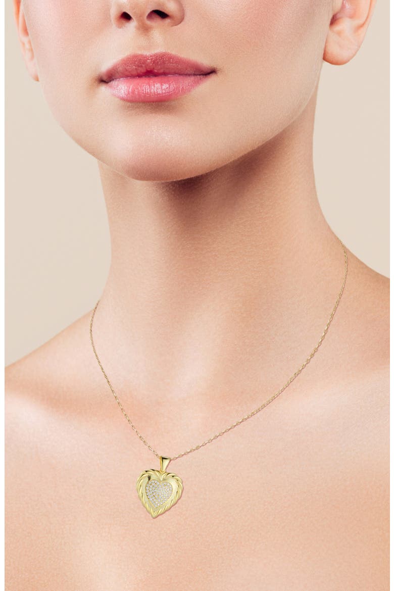 Pavé Cubic Zirconia Heart Pendant Necklace, Alternate, color, GOLD