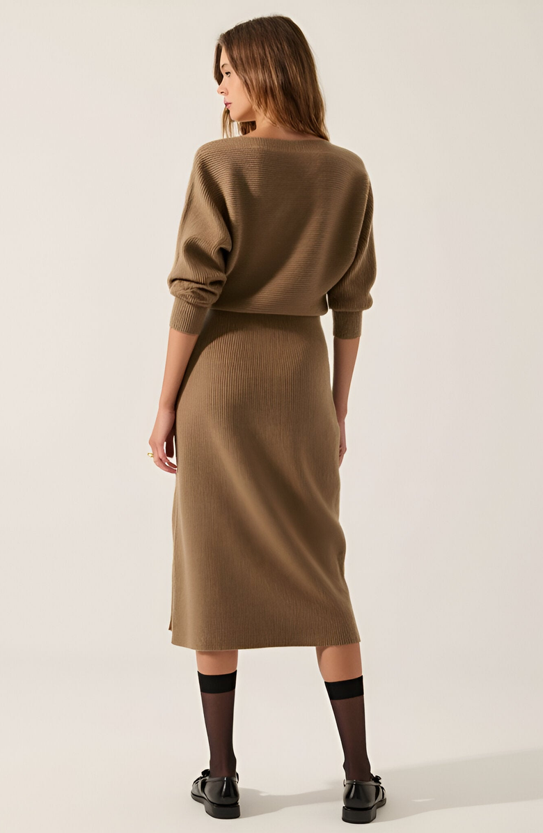 Modenaire Rib-Knit One-Shoulder Dolman Midi Sweater Dress, Alternate, color, 
