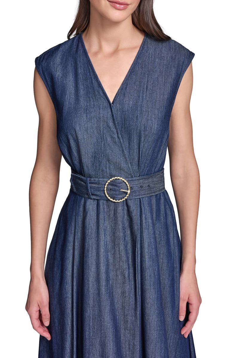 KARL LAGERFELD PARIS Denim Chambray Midi Dress, Alternate, color, Indigo