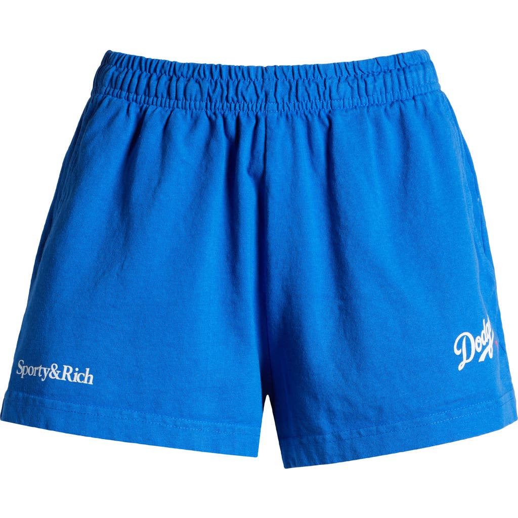 Sporty And Rich Sporty & Rich Dodgers Serif Disco Graphic Sweat Shorts In Team Blue
