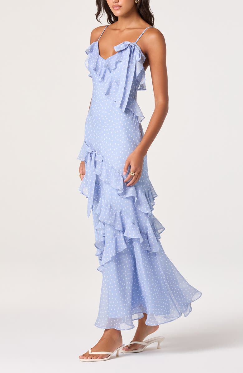 ASTR the Label Amiya Ruffle Maxi Dress, Alternate, color, Blue Polka Dot