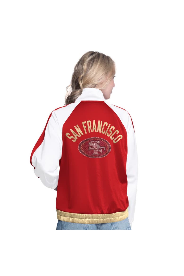 Women's G-III 4Her by Carl Banks White/Scarlet San Francisco 49ers Rally Rhinestone Full-Zip Track Jacket, Alternate, color, White