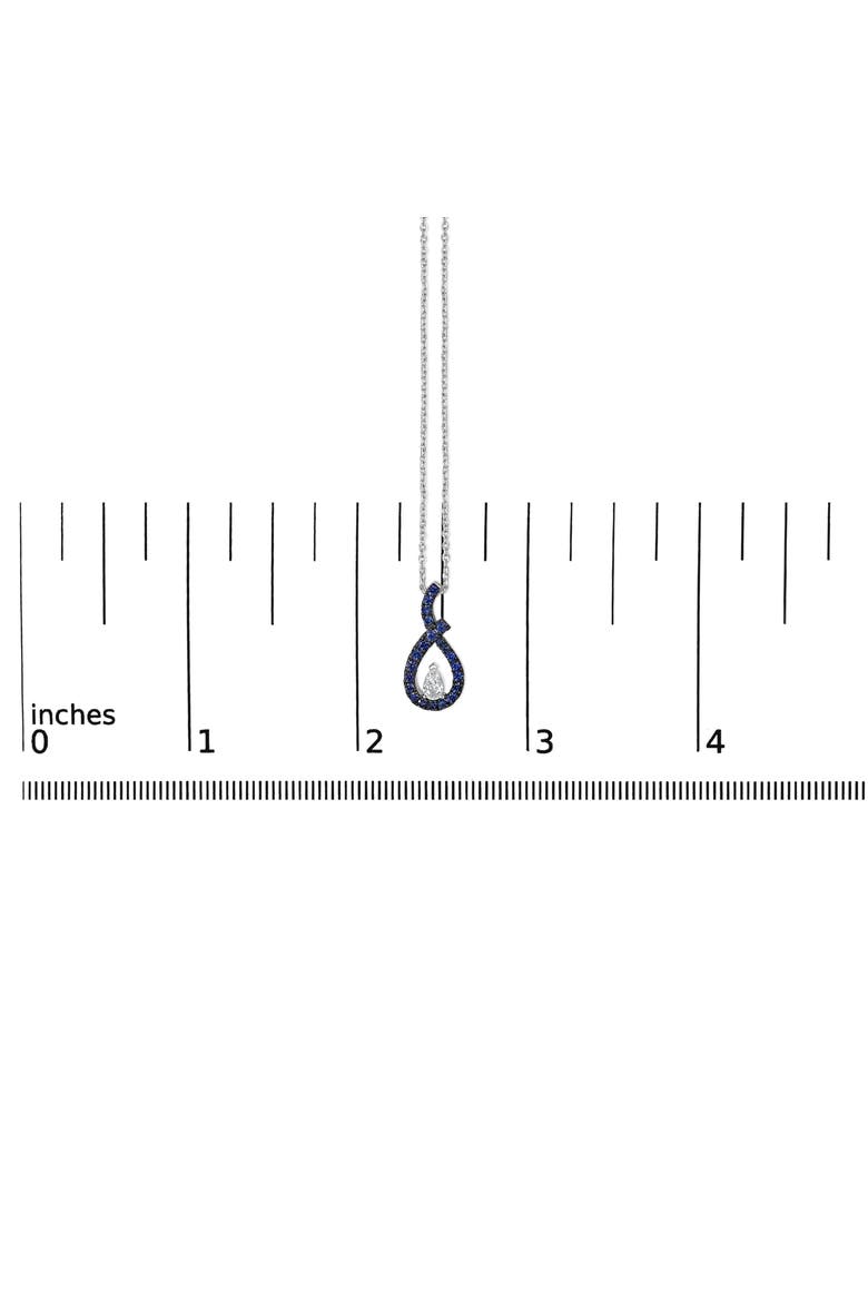 Silver Created Blue and White Sapphire Teardrop Shaped Pendant Necklace, Alternate, color, White