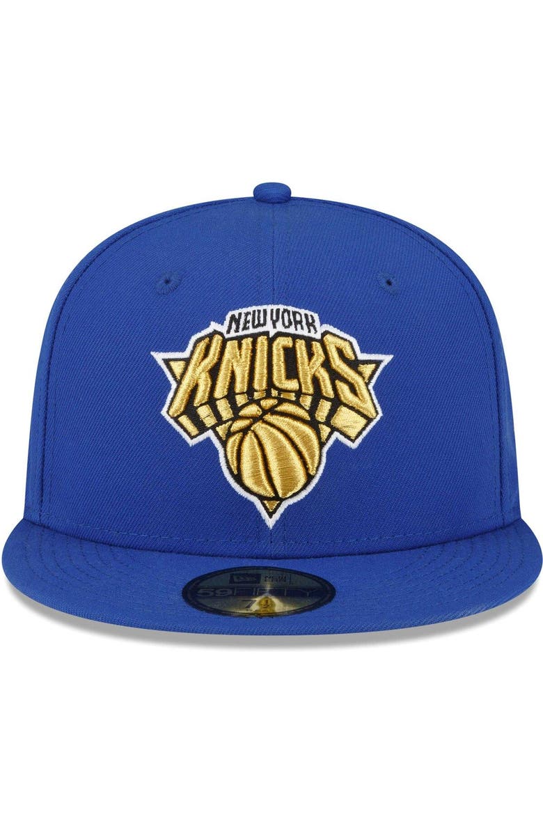 New Era Men's New Era Blue New York Knicks 2x NBA Champions Metallic Undervisor 59FIFTY Fitted Hat, Alternate, color,