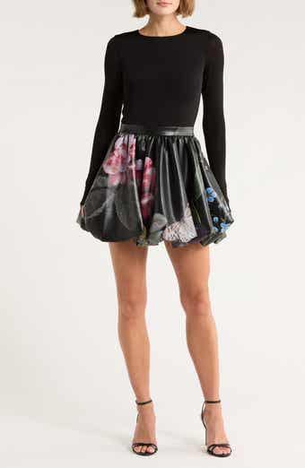 Alice + Olivia Chara Long Sleeve Faux Leather Skirt Dress