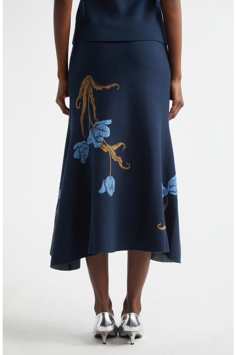 Floral Jacquard Trumpet Midi Skirt, Alternate, color, NAVY