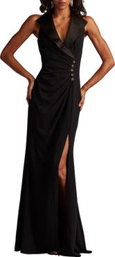 Tadashi Shoji Sleeveless Crepe Tuxedo Gown