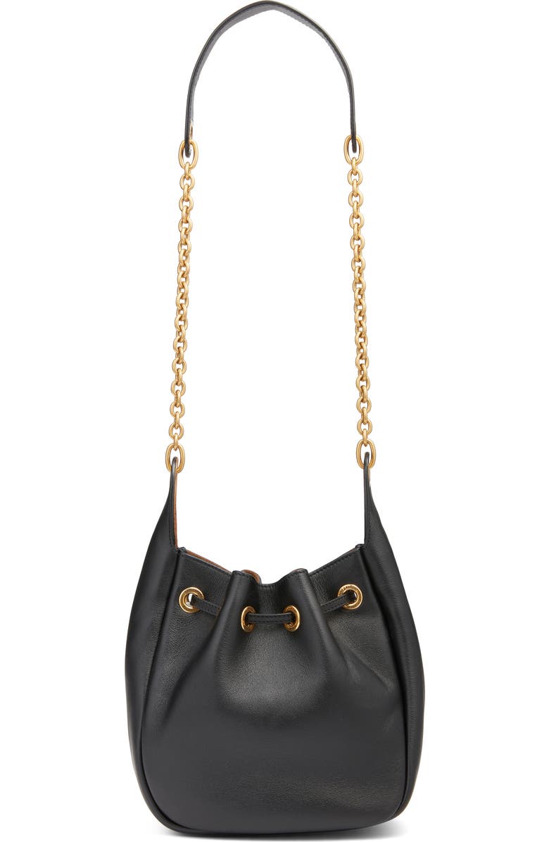 Saint Laurent Paris VII Leather Bucket Bag, Alternate, color, Noir/ Caramel Cognac