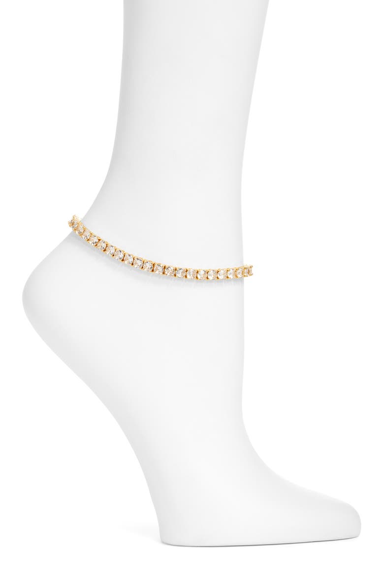 Round Cut Tennis Anklet, Main, color, GOLD